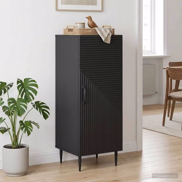 Credenza moderna vidaXL in legno ingegnerizzato e metallo, colore nero, L 33 cm x P 34,5 cm x H 89,5 cm
