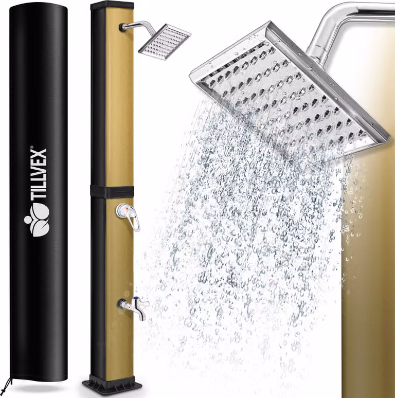 tillvex doccia solare 40 litri nero/oro con copertura protettiva inclusa doccia da giardino doccia da piscina doccia da campeggio doccia solare da esterno doccia a pioggia