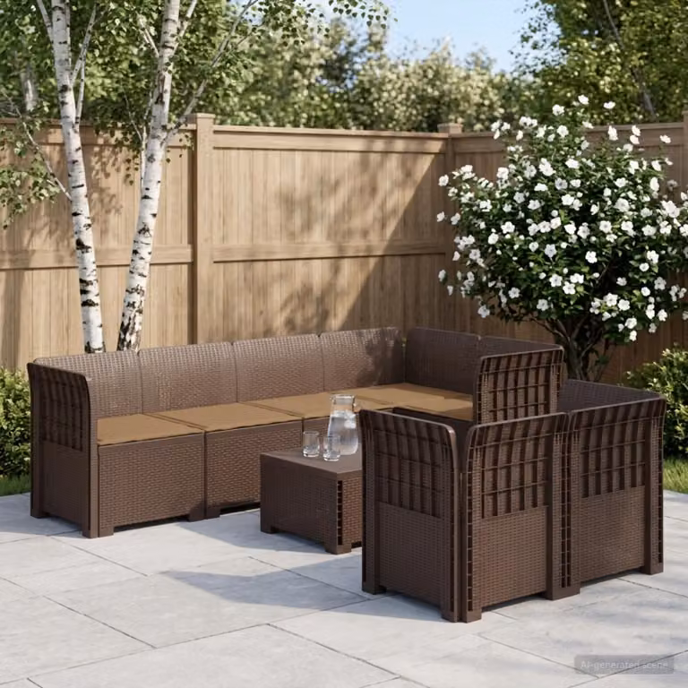 Set da giardino vidaXL a forma di L con 7 posti, in polyrattan marrone con cuscini imbottiti e rivestimenti rimovibili