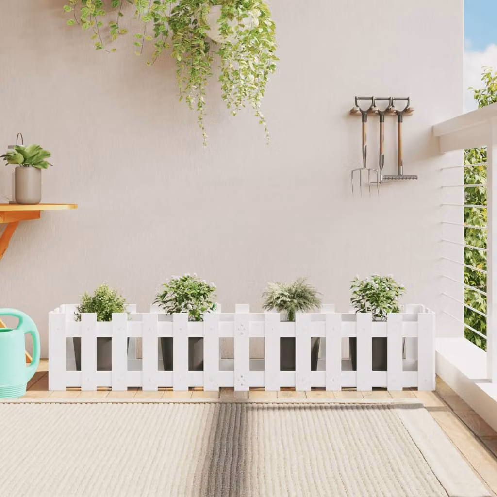 Fioriera da giardino rialzata vidaXL in legno di pino massello bianca L: 150 cm, P: 30 cm, H: 30 cm