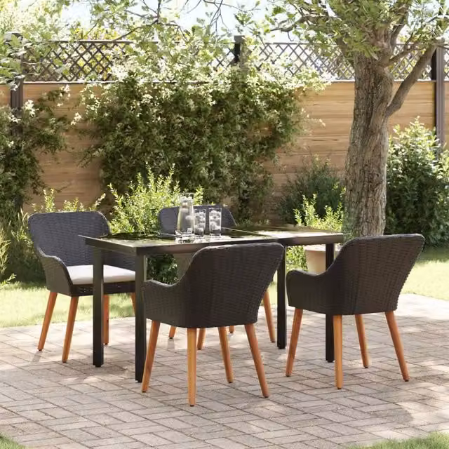 Set da Pranzo per Giardino 5 pz Nero polyrattan 3261672