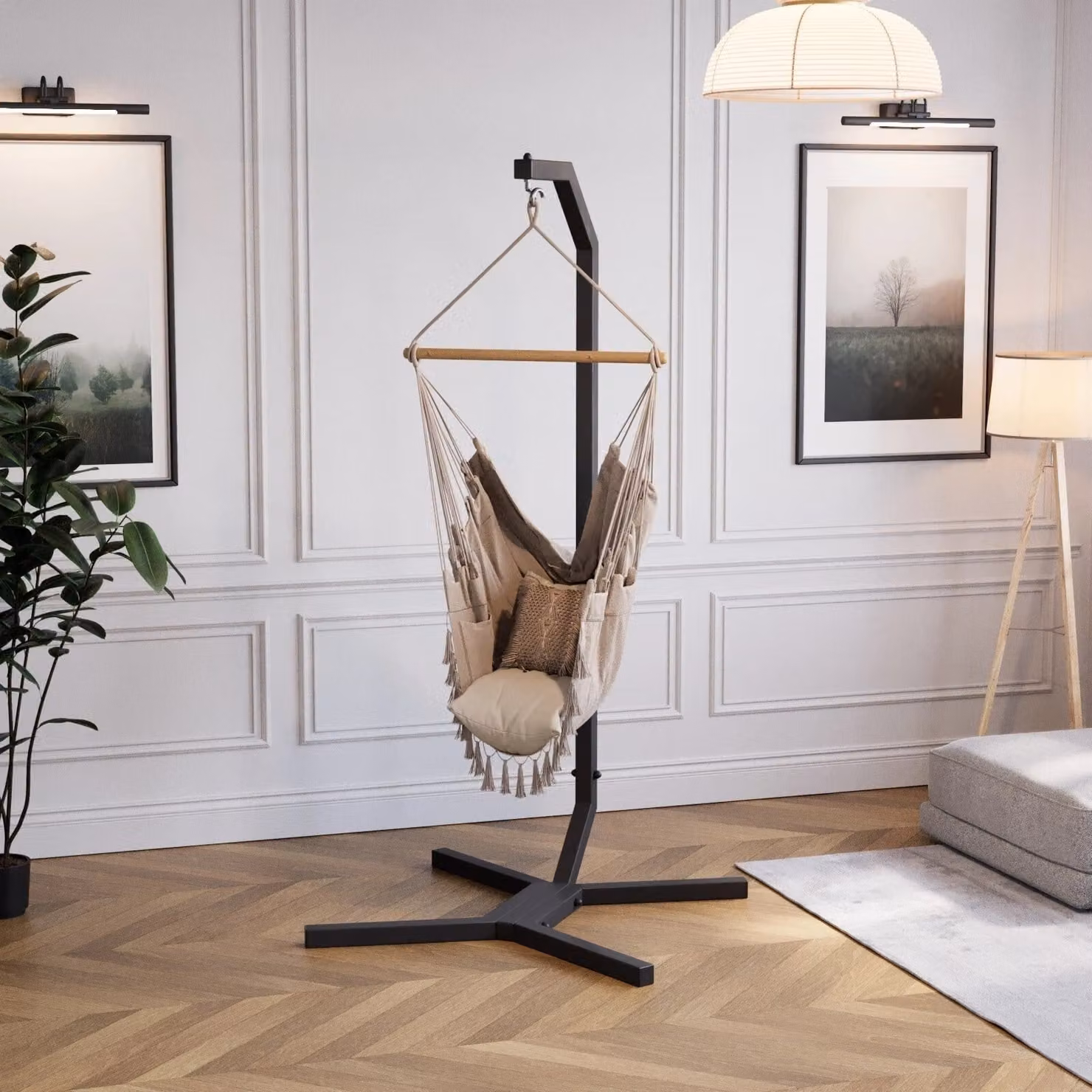 QLS Sedia pensile in acciaio con gancio 203 cm Stabile fino a 100kg Outdoor Nero 11258