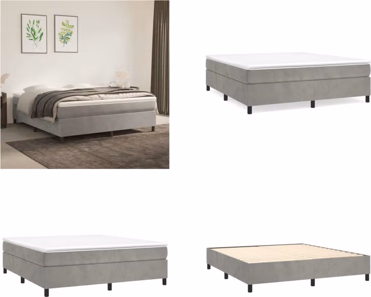 vidaXL Letto boxspring con materasso grigio chiaro 160x200 cm in velluto - Letto boxspring - Boxspringbetten - Bett - Schlafzimmermöbel