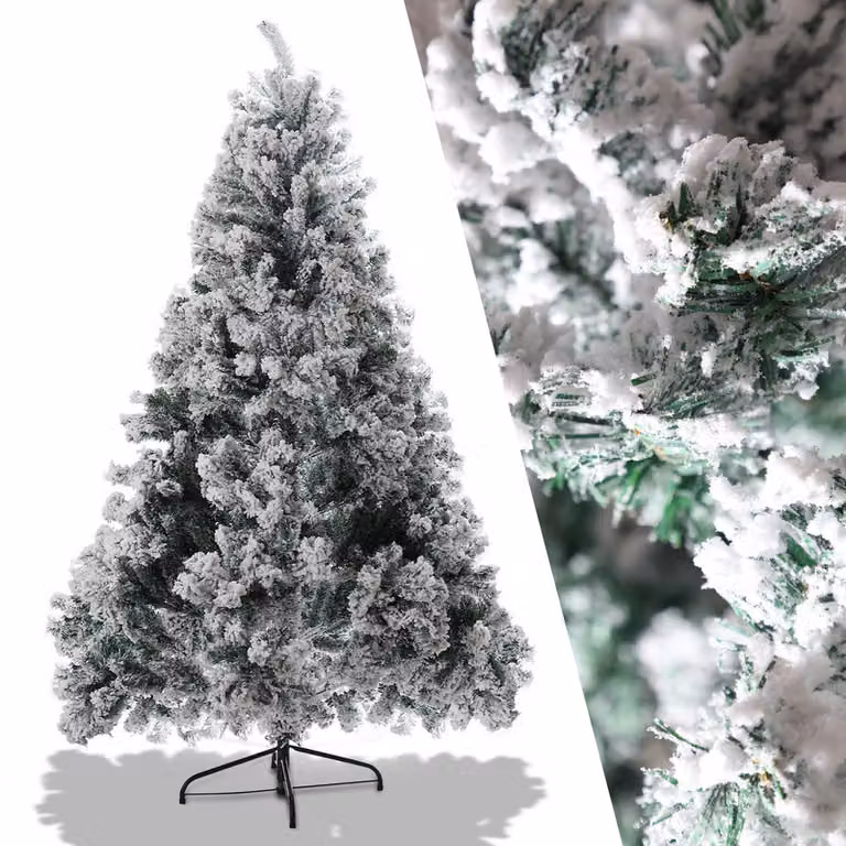 Jopassy Albero di Natale aghi di pino con supporto Esterno floccato 180cm con polvere di neve