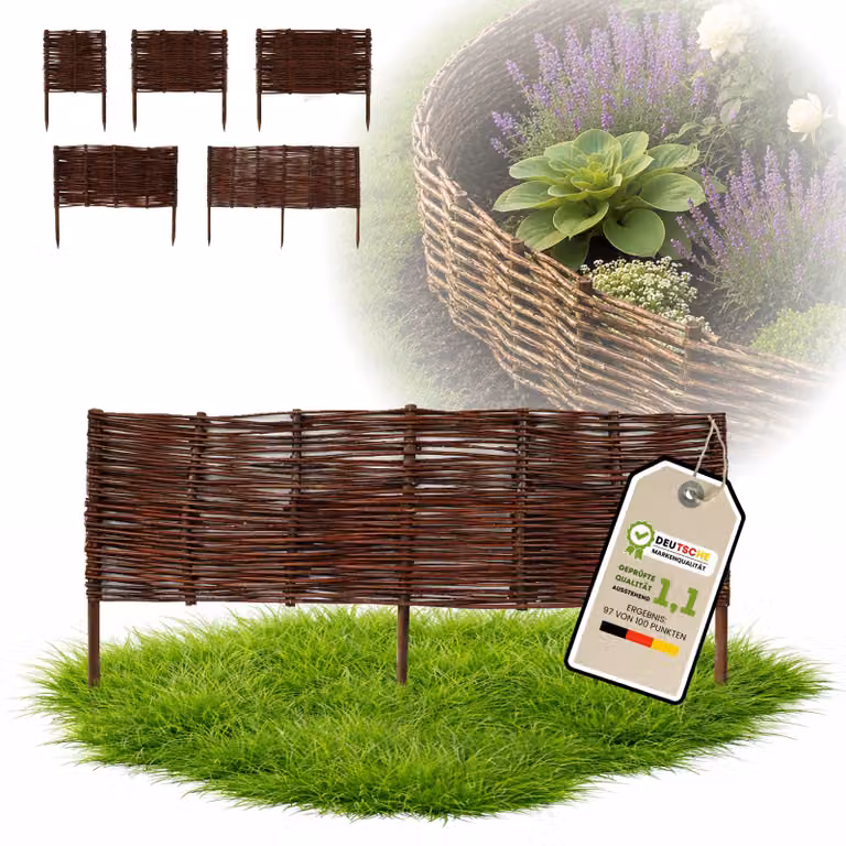 Floranica 1 pezzo Recinzione in vimini 20 cm x 100 cm – Staccionata da giardino intrecciata Palizzata Recinzione naturale Bordo aiuola
