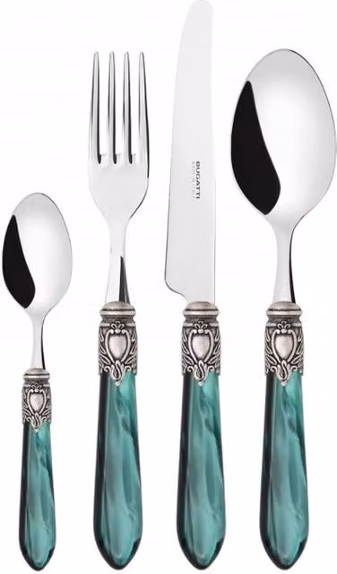 OXFORD Ghiera Argento Anticato, Posate Set 24 pz, Scatola Ghiera: Argento, Colore: Verde