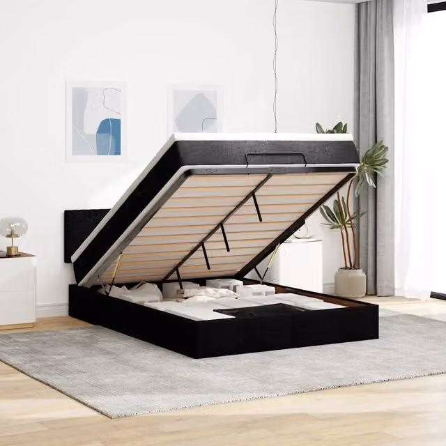 Pouf Letto con Materasso e LED vidaXL, Nero e Bianco, L/P/H: 140 x 203 x 88 cm