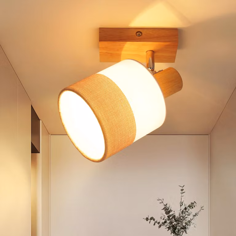 ZMH LED Faretto da soffitto 1 Fiamma Lampada da corridoio, Plafoniera in legno, Lampada da soffitto E14 Vintage, Spot da soffitto inclinabile a 350°, Faretto da parete, Senza lampadine