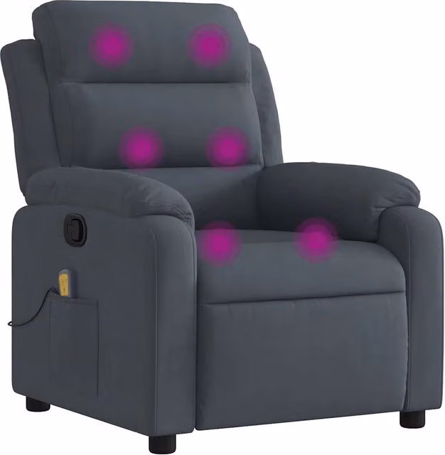 Poltrona Massaggiante | Sedia Relax Reclinabile Grigio Scuro in Velluto