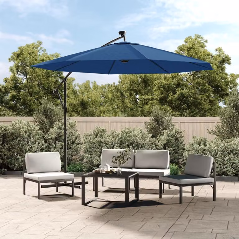 Maison Exclusive - Ombrellone con illuminazione a LED e palo in acciaio 300 cm Azzurro