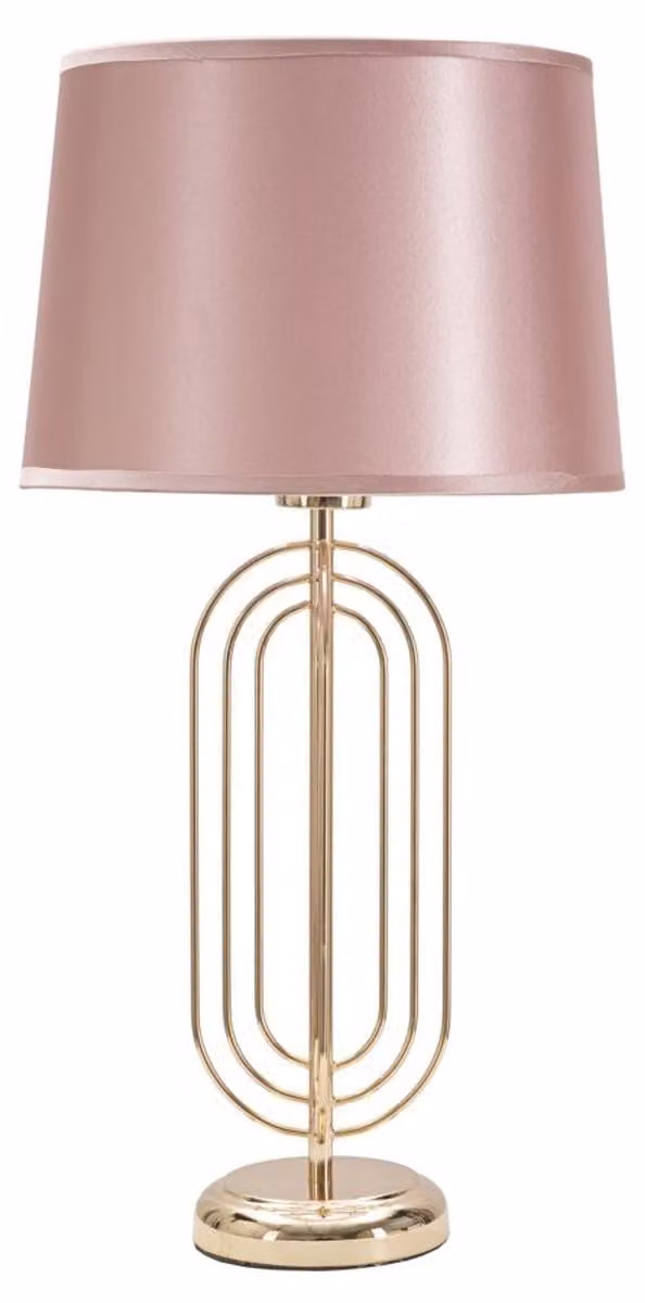 Lampada da tavolo Krista piccola in ferro dorato con paralume in tessuto rosa