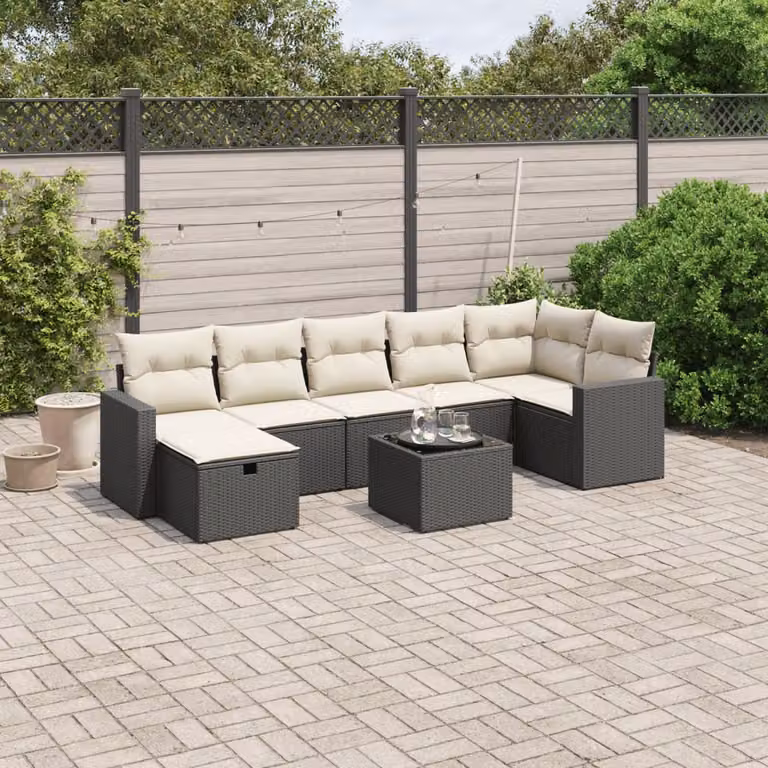 vidaXL Set Divani da Giardino a L con Cuscini 8 pz Nero in Polyrattan e Acciaio
