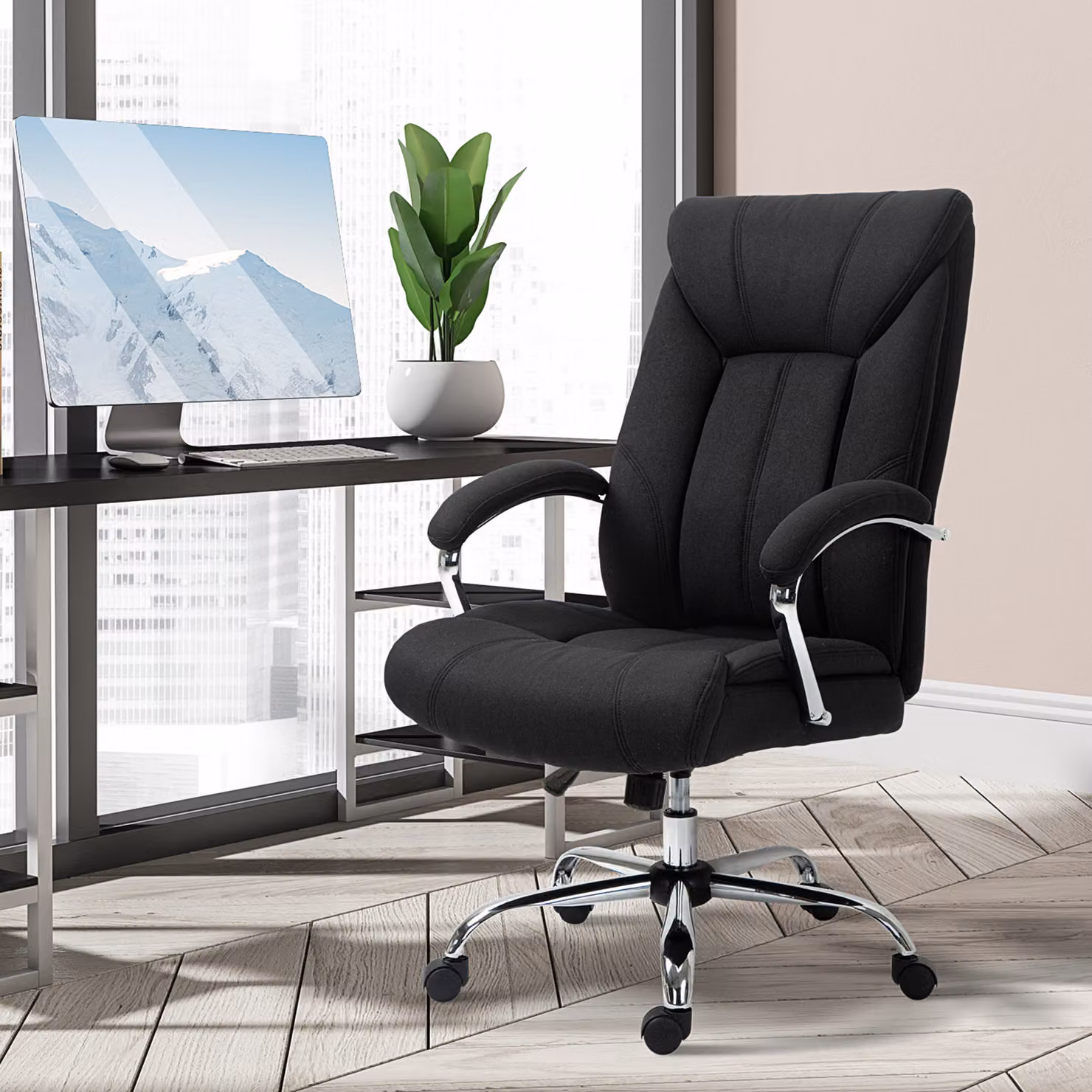 Poltrona da ufficio ergonomica Vinsetto, sedia con schienale alto, altezza regolabile e funzione d'inclinazione, colore nero, L: 65 cm, P: 78 cm, H: 118 cm – 2