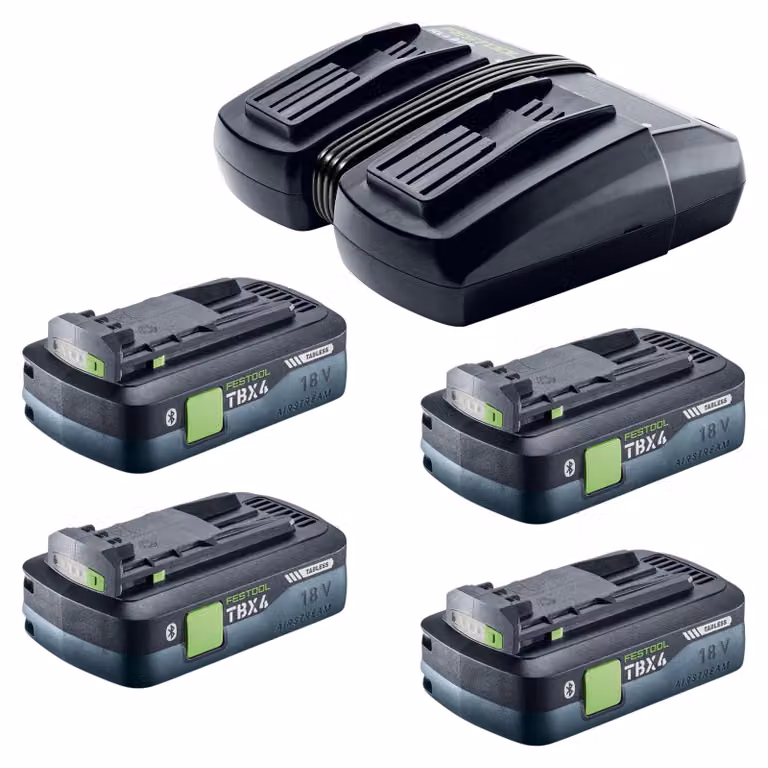 Set Festool Energy 18 V 4xTBX4/TCL6DUO con 4 batterie BP 18 TBX 4 C-ASI da 18 V 4,0 Ah (4x 578745) + doppio caricabatterie TCL 6 DUO (577017)
