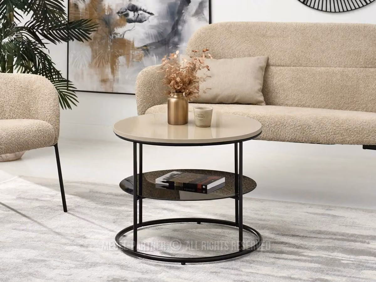 Tavolino rotondo ANDRIES - beige / nero