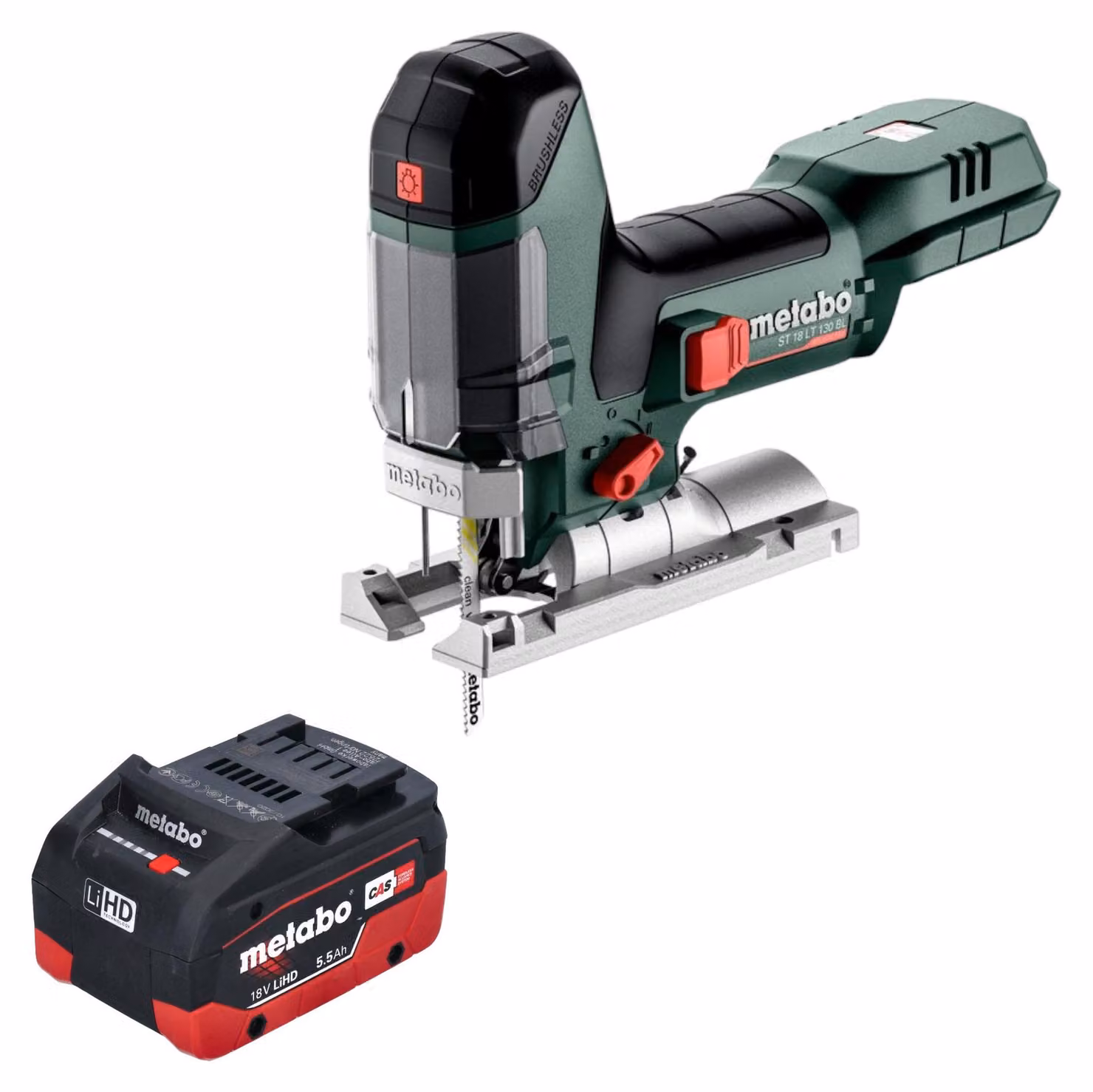 Seghetto alternativo a batteria Metabo ST 18 LT 130 BL 18 V 130 mm senza spazzole + 1x batteria LiHD 5,5 Ah - senza caricabatterie