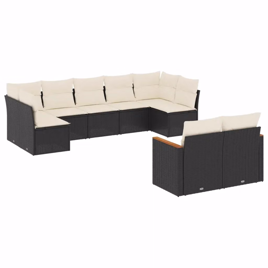 Set di Divani da Giardino vidaXL 9 pz a Forma a L con Cuscini, Polyrattan e Acciaio Nero – 2