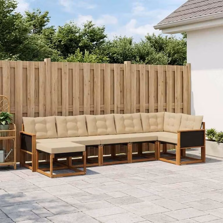 Set di divani da esterno vidaXL 7 pz in legno di acacia con cuscini beige e marrone