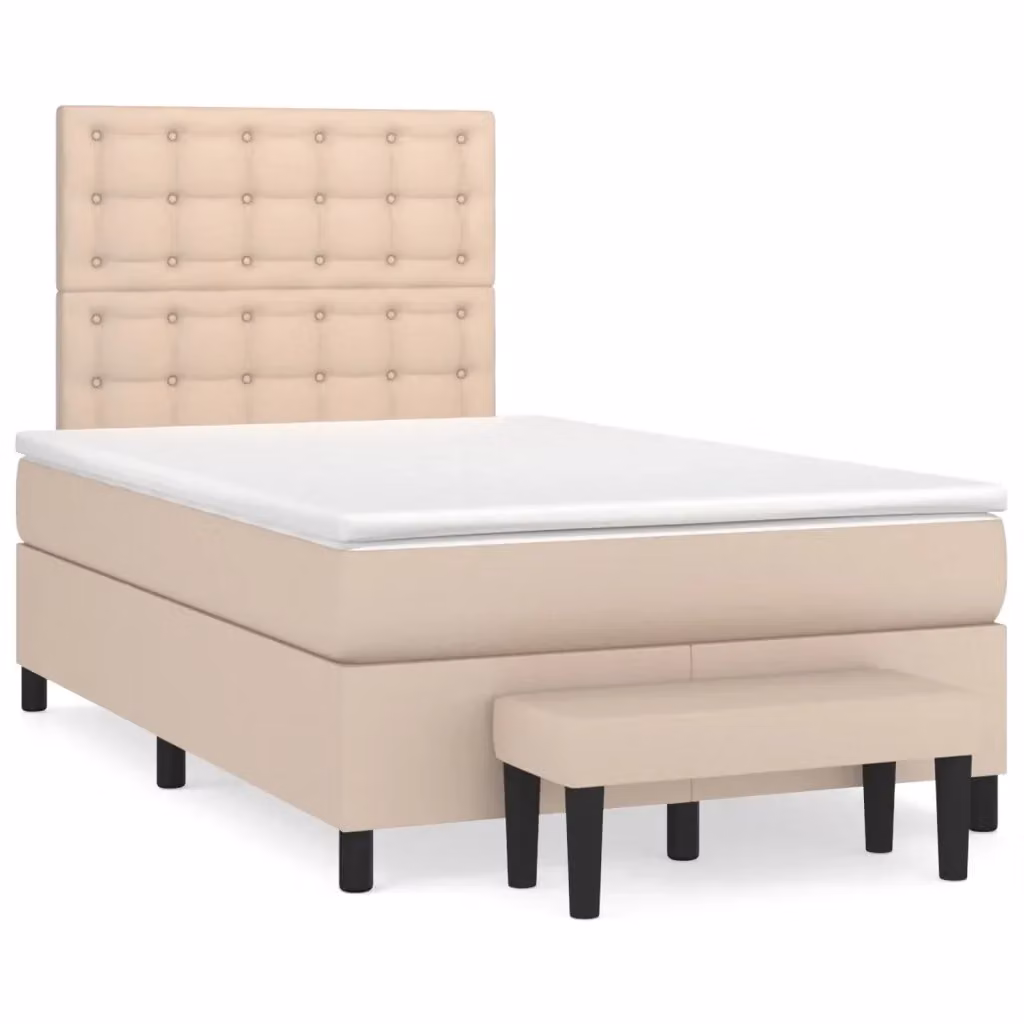 Letto con Giroletto a Molle e Materasso Ibrido vidaXL in Similpelle Beige, L/P: 120 x 200 cm – 2