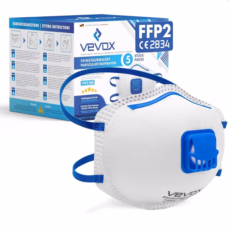 Maschera VEVOX® FFP2 con valvola - set da 5, 10 o 20 - maschera antipolvere - respiratore - maschera antipolvere - maschera per polveri sottili - protezione respiratoria