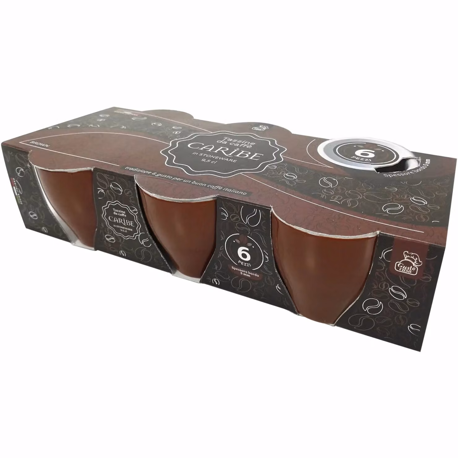 Set di 6 tazzine da caffè espresso Gusto Casa Linea Caribe in stoneware marrone – 1