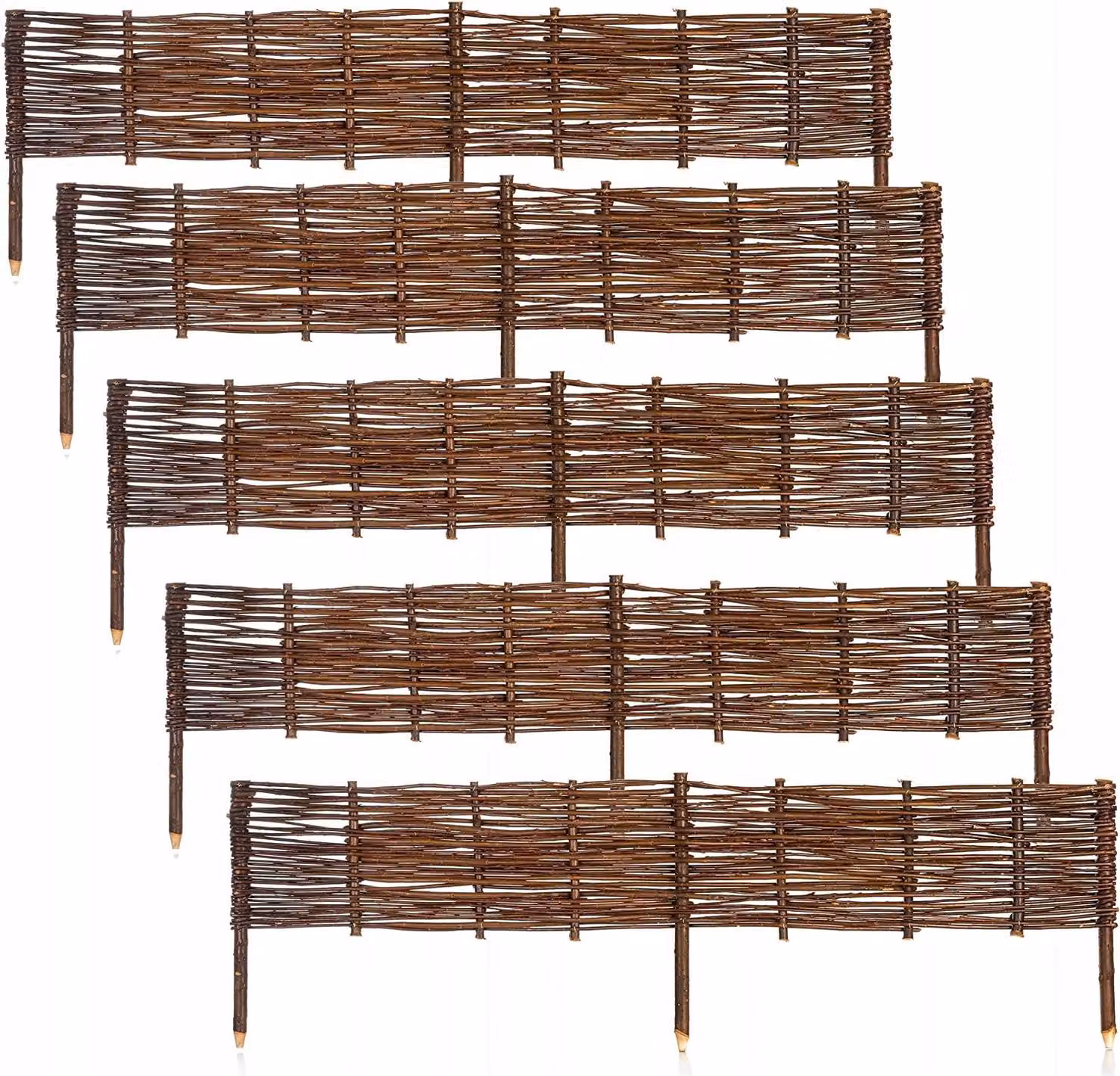 Set di 5 palizzate da giardino Recinzione in vimini per il giardino 120x20 cm