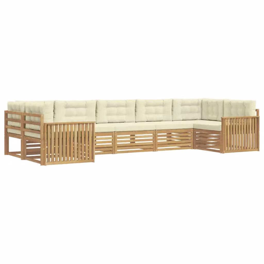 Set di divani da esterno a L vidaXL in legno di acacia con cuscini, Bianco e Beige – 2