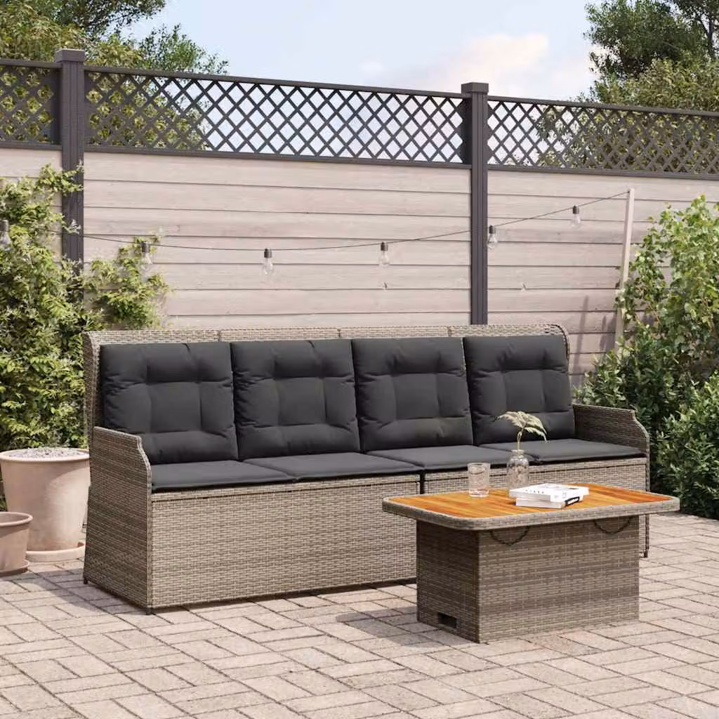 vidaXL Set Divani da Giardino 3 pz con Cuscini e Tavolino, Polyrattan e Acciaio, Grigio e Marrone – 1