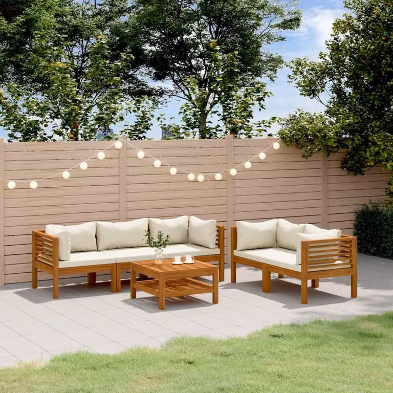 Maison Exclusive - Set da giardino da 6 pezzi con cuscini color crema, in legno massello di acacia