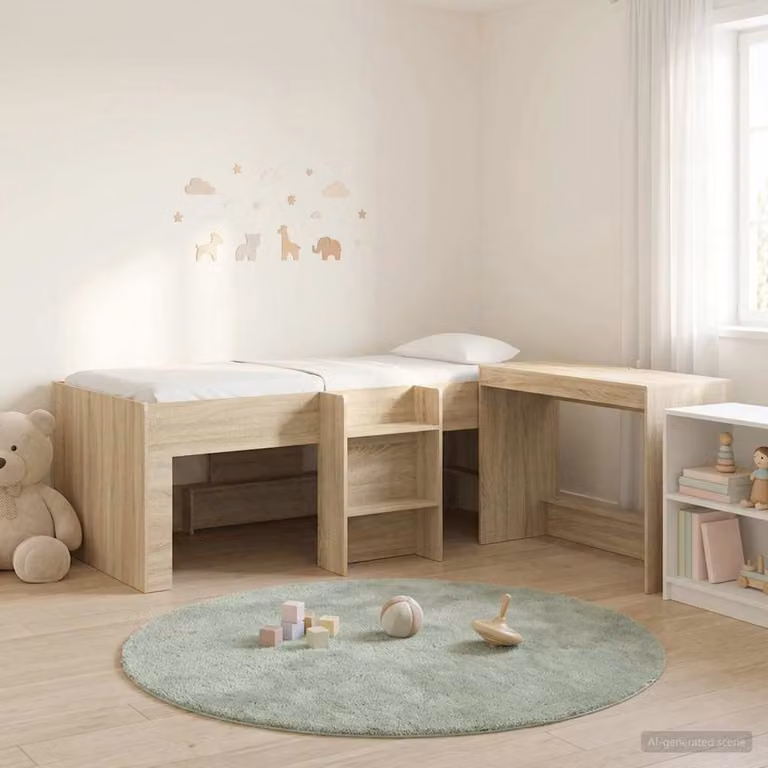 Letto alto per bambini vidaXL con scrivania, colore Rovere Sonoma, L/P/H: 203 x 101 x 168,5 cm