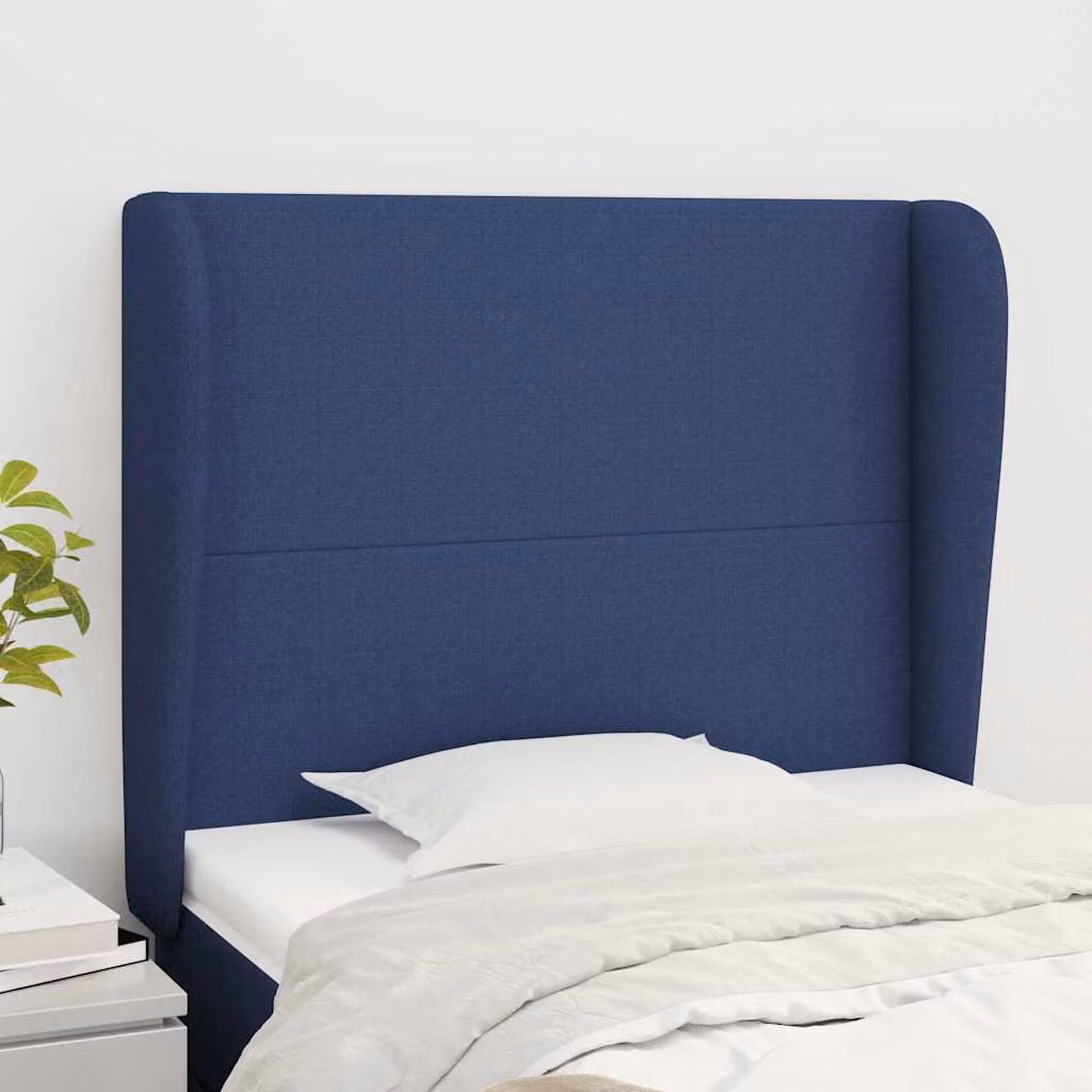 Testiera ad orecchio vidaXL in tessuto blu con struttura in legno di larice, L: 93 cm, P: 23 cm, H: 118-128 cm