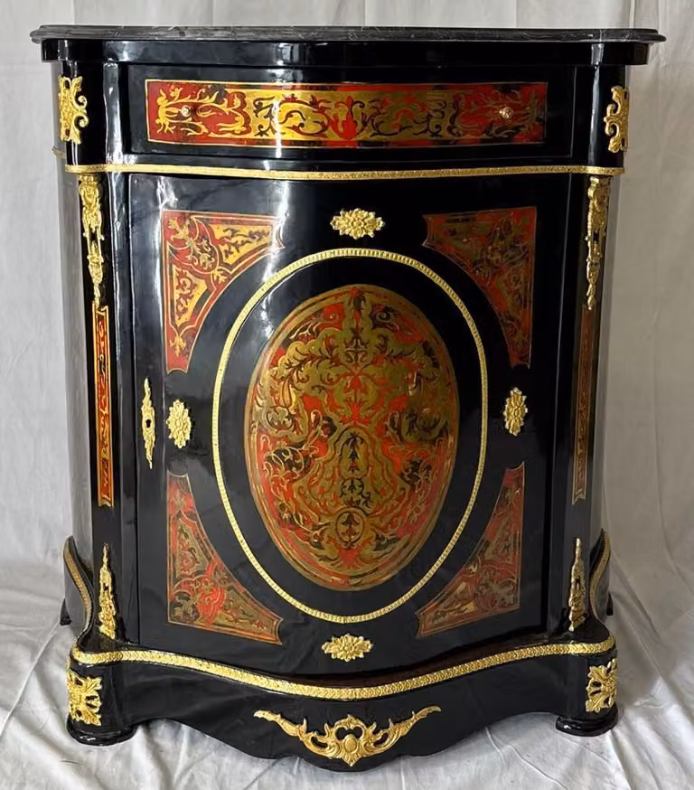 Casa Padrino Cassettone barocco Boulle con piano in marmo nero / rosso / oro - Mobili barocchi