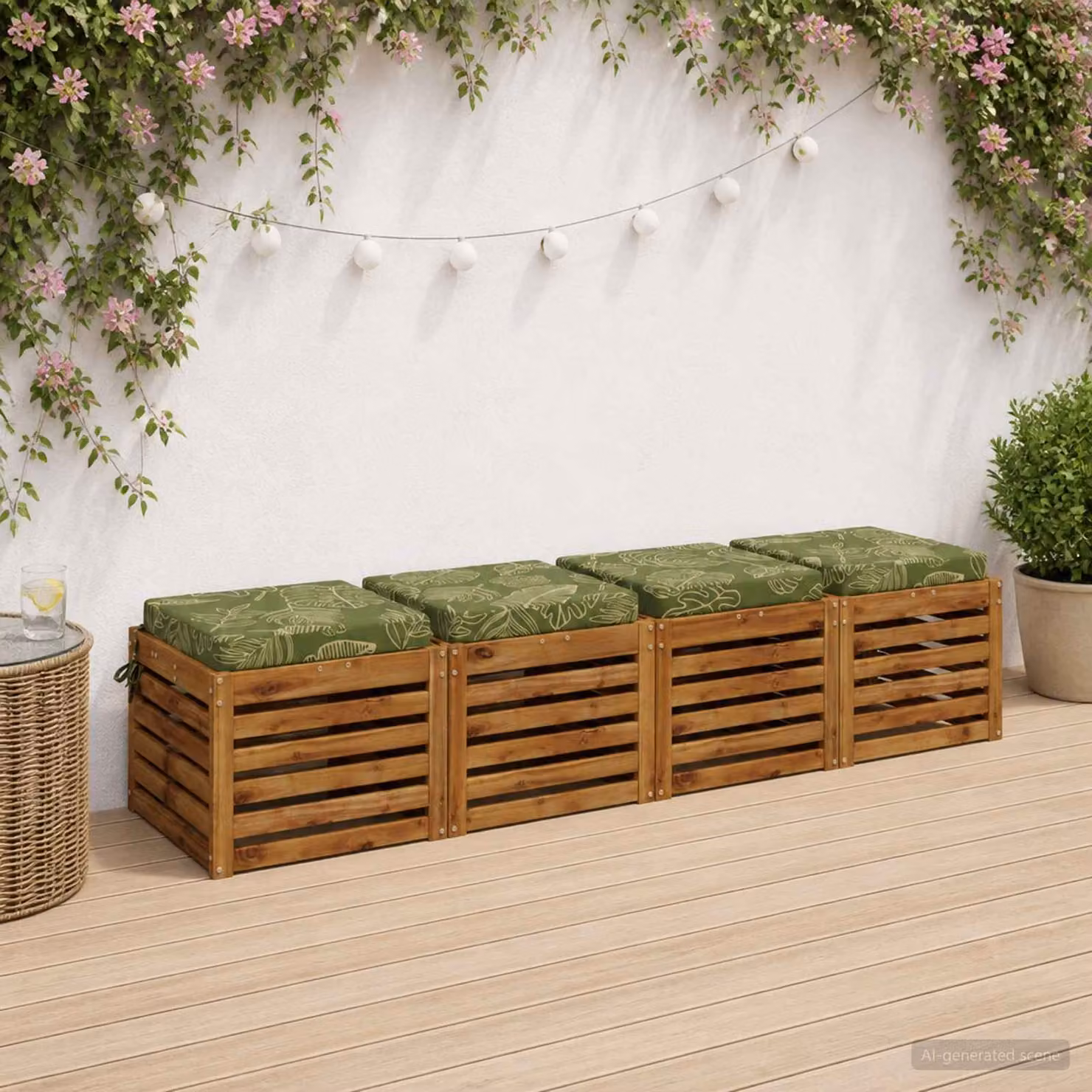 Set di 4 cuscini per sedia quadrati vidaXL in poliestere verde con rivestimento lavabile e resistente ai raggi UV
