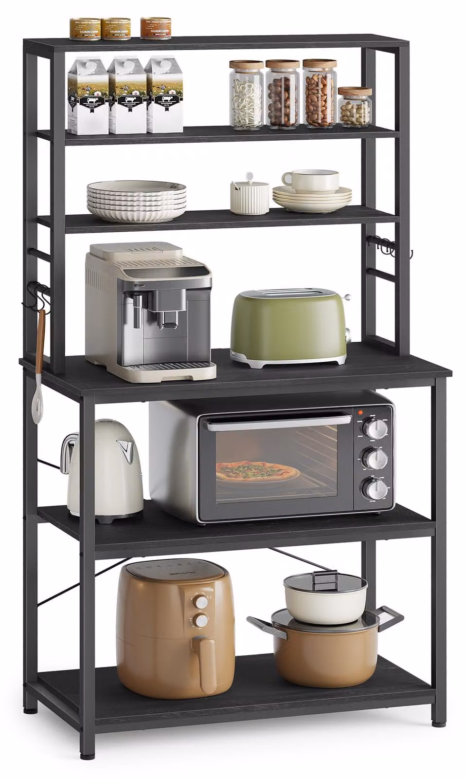 VASAGLE, scaffale da cucina, 6 ripiani e 6 ganci, 40 x 80 x 167 cm