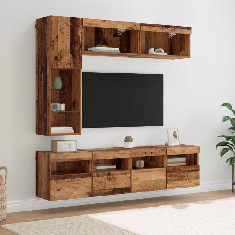 Mobile TV moderno vidaXL con illuminazione LED integrata in legno marrone e multicolore L: 102 cm, P: 30 cm, H: 30,5 cm
