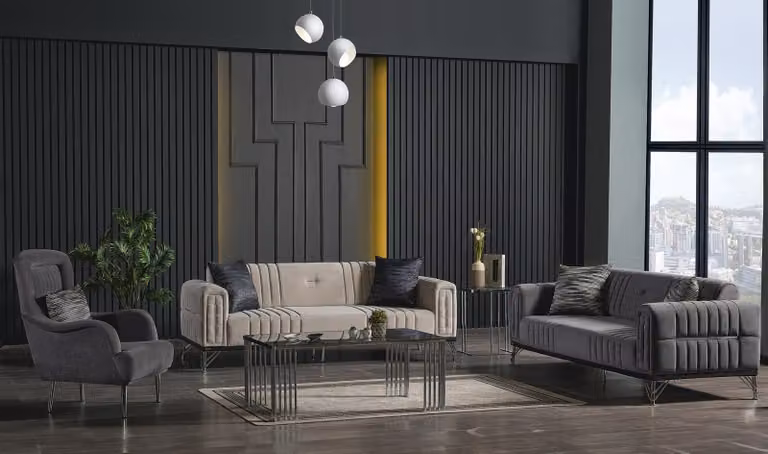 Sofagarnitur 3+3+1 Sitzer Textil Modern Komplett Sessel Sofa 3 Sitzer Luxus