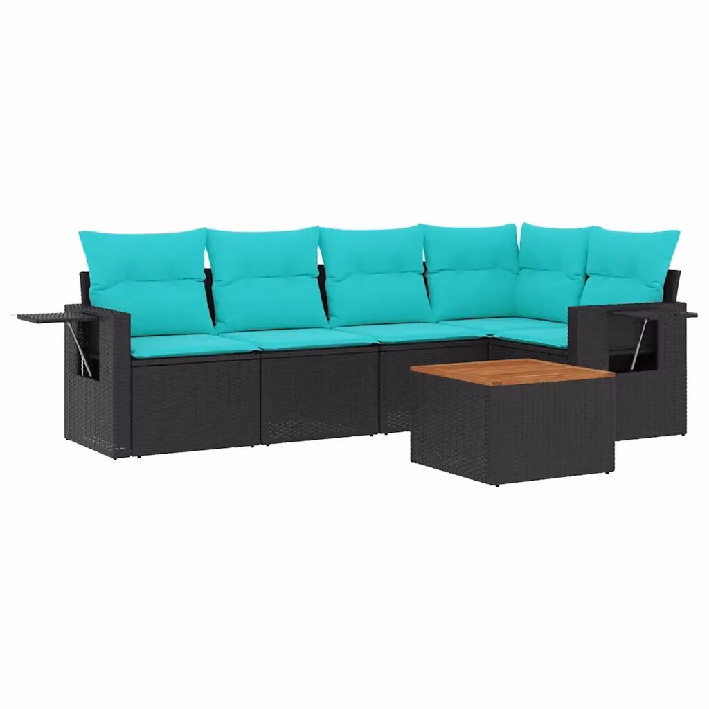 Set da giardino moderno vidaXL in polyrattan nero con 6 pezzi, composto da divani a L, elementi angolari, divano a 3 posti e tavolino da caffè con cuscini inclusi – 2