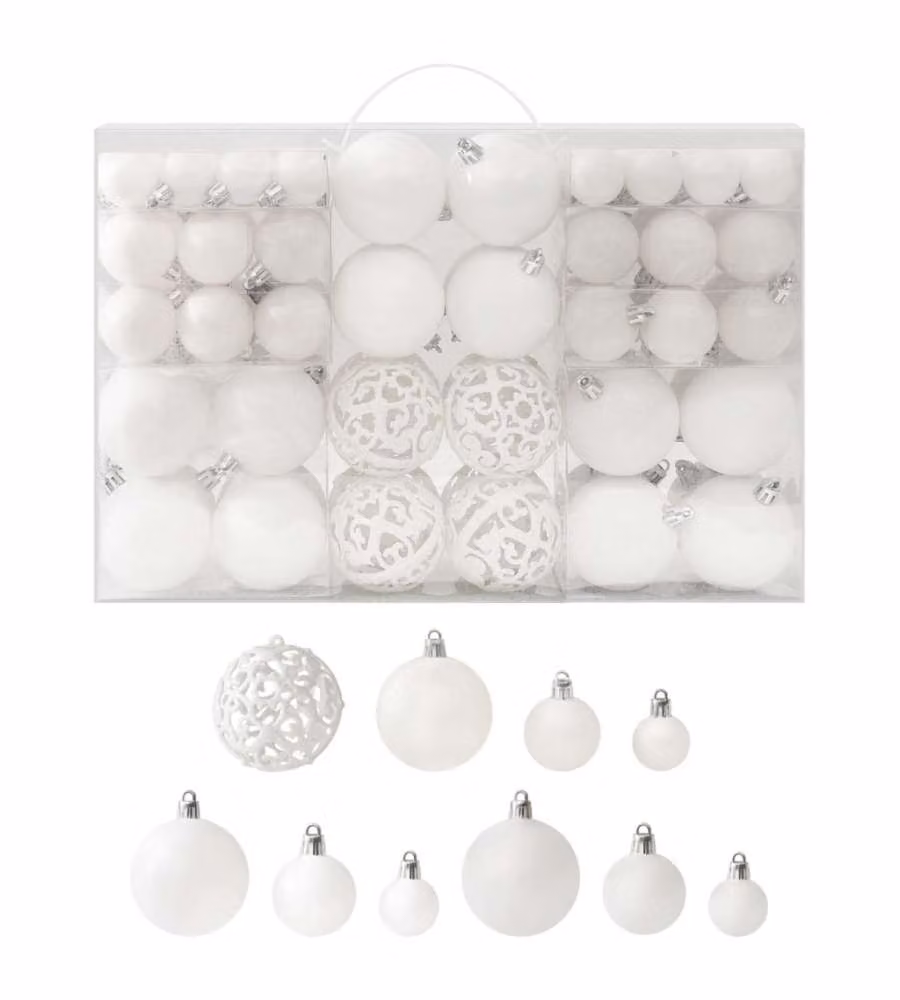 Set di 100 palline di Natale rotonde bianche vidaXL in plastica