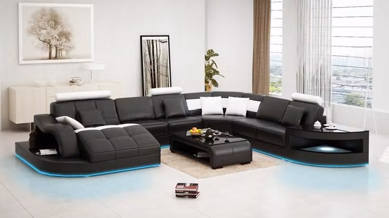 Ledersofa Couch Wohnlandschaft Ecksofa Eck Garnitur Design Modern Sofa L6015