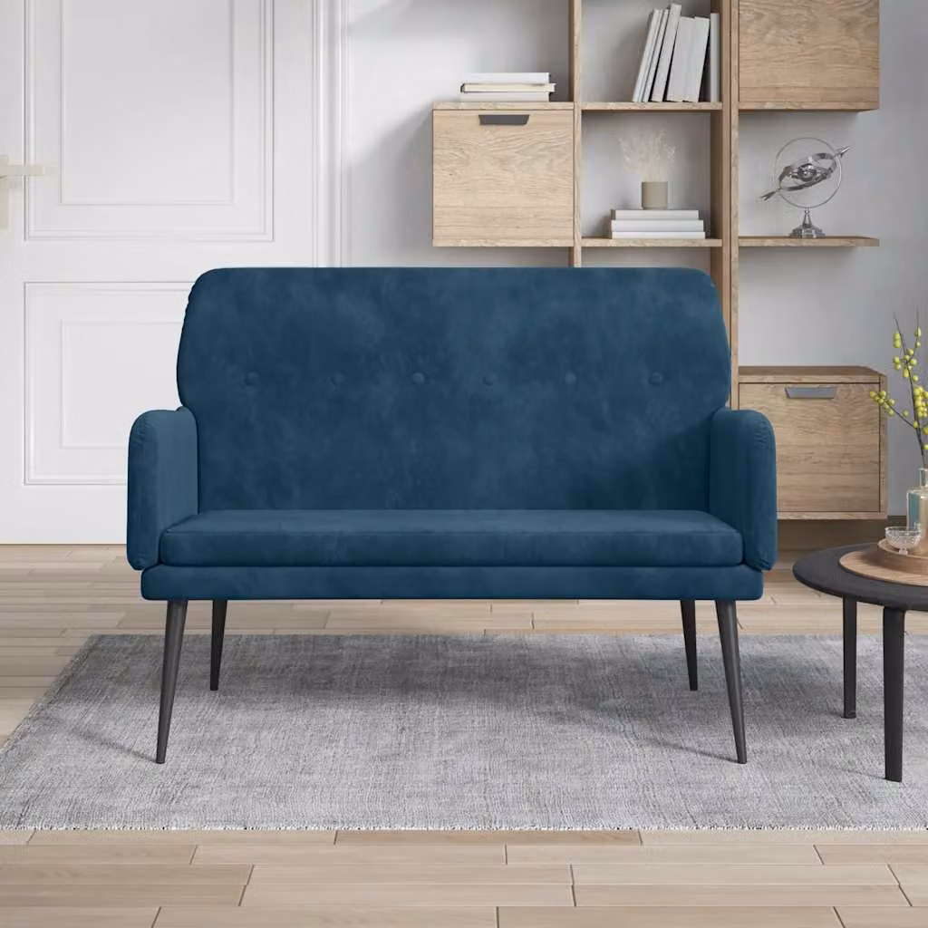 Panca moderna vidaXL in velluto blu con braccioli L: 108 cm, P: 40 cm, H: 79 cm