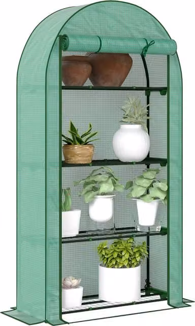 Serra da giardino Outsunny con 4 ripiani, telaio in acciaio e copertura in PE verde, L/P/H: 105 x 45 x 160 cm – 1
