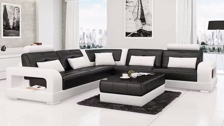 Ledersofa Ecksofa + Couchtisch Garnitur Polster L-Form Sofa Design Wohnlandschaft