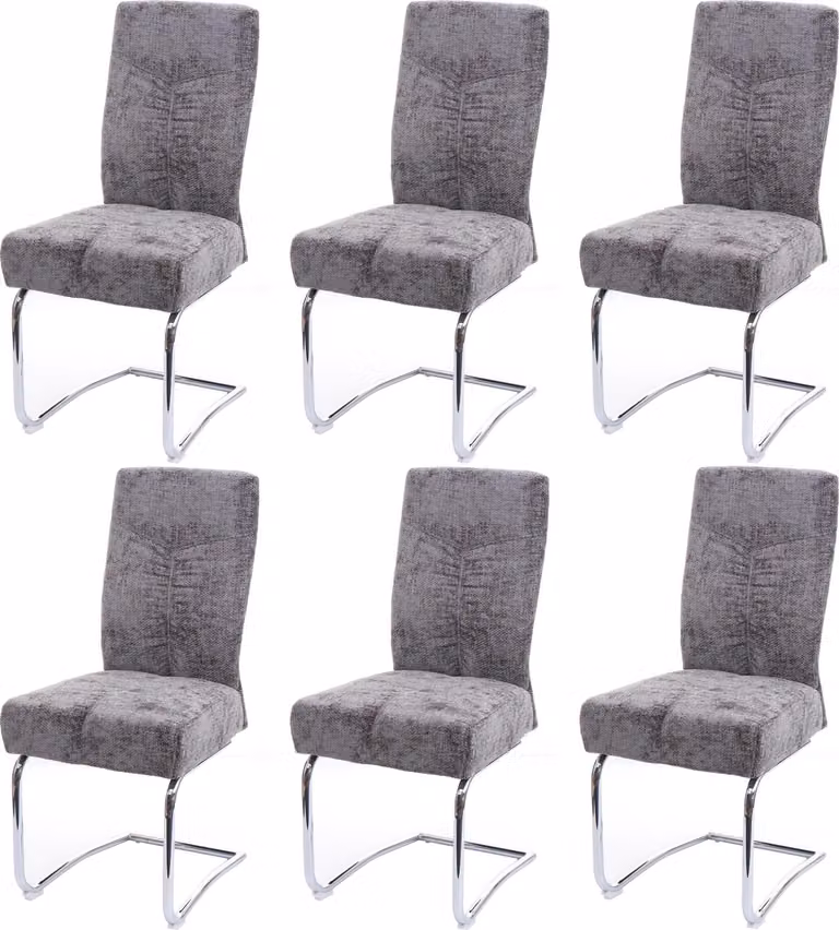 Set di 6 sedie da pranzo imbottite | A x L x P 105 x 46 x 60 cm | Altezza seduta 53 cm | Metallo Tessuto/Chenille | Grigio scuro | Sedia da cucina Sedia a sbalzo Sedia con schienale