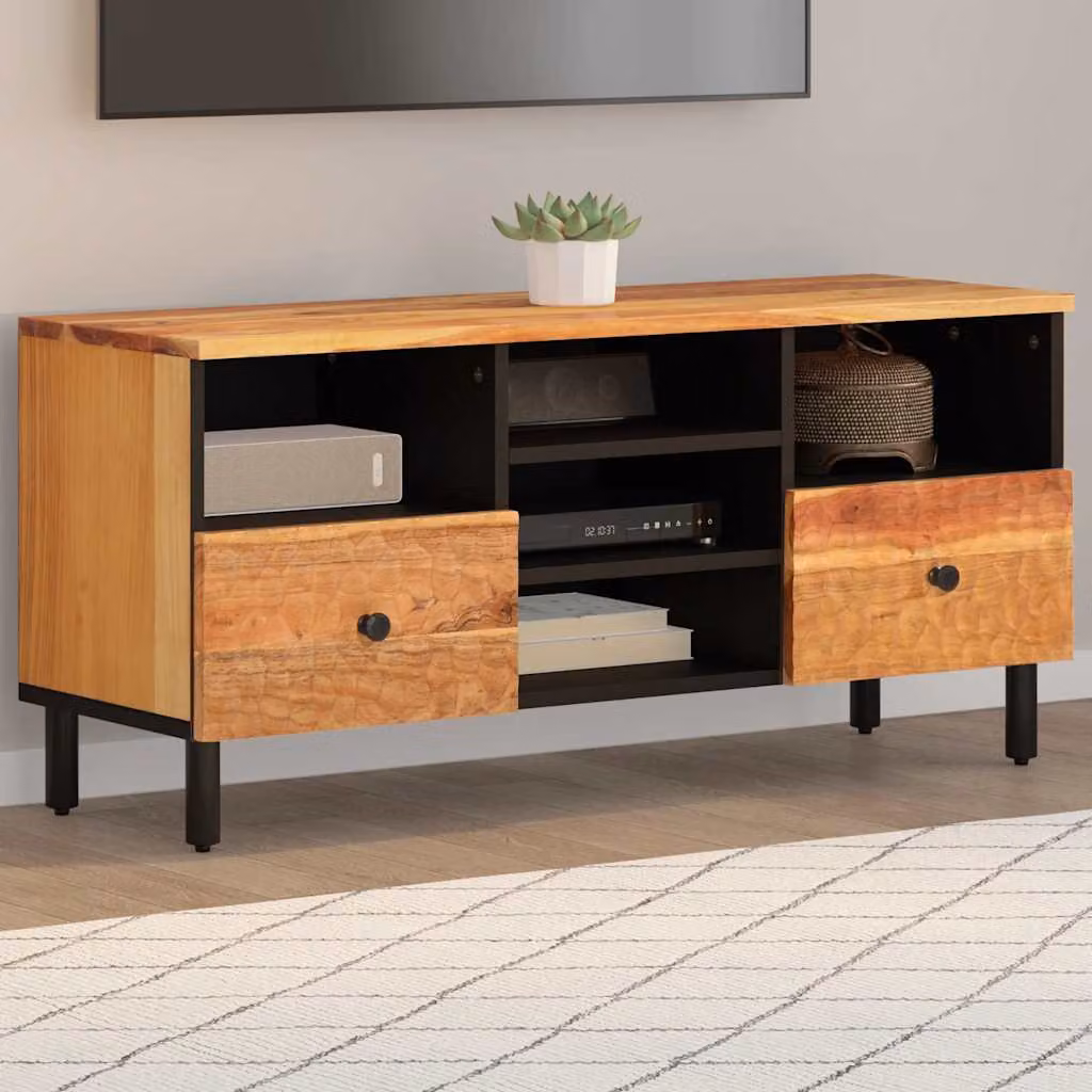 Mobile Porta TV vidaXL in Legno di Acacia e Metallo, Marrone, L 100 cm x P 33 cm x H 46 cm