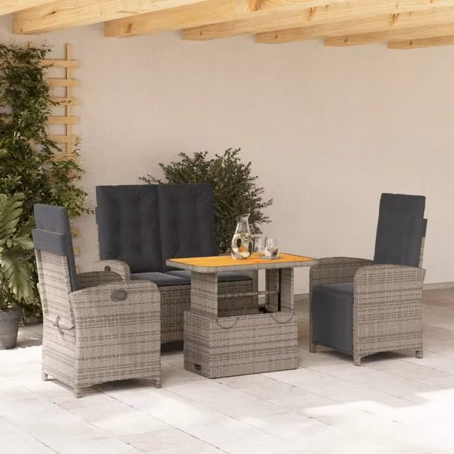 Set da Pranzo da Giardino 4 pz con Cuscini in Polyrattan Grigio 3277348