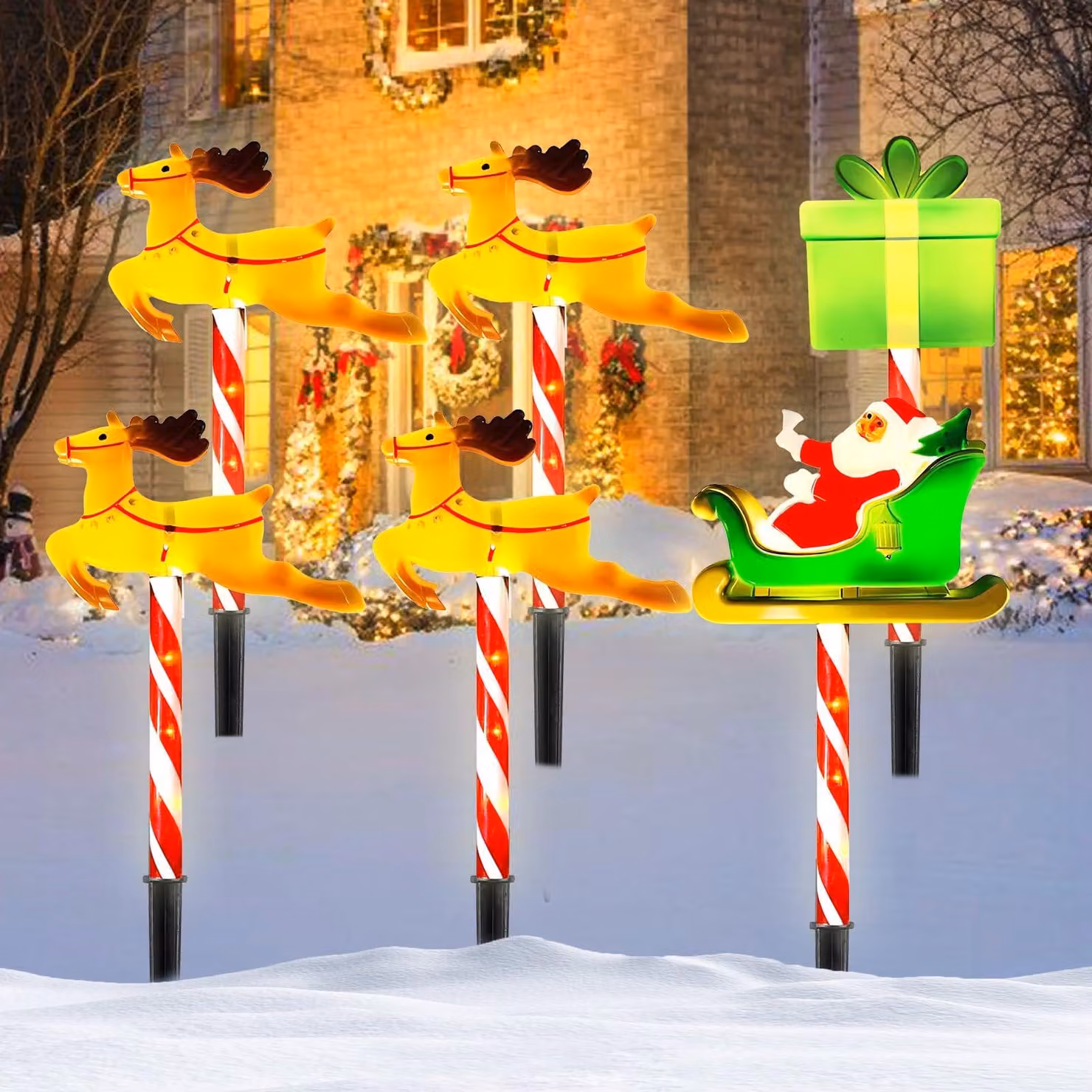 Luci a LED a forma di Babbo Natale, 6 pezzi, luce bianco caldo, 35 cm, per uso esterno