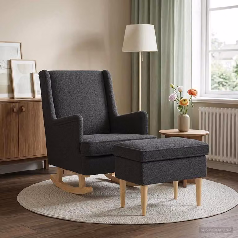 Set di Poltrona con Ottomano vidaXL in Tessuto Bouclé Grigio per Soggiorno e Camera da Letto