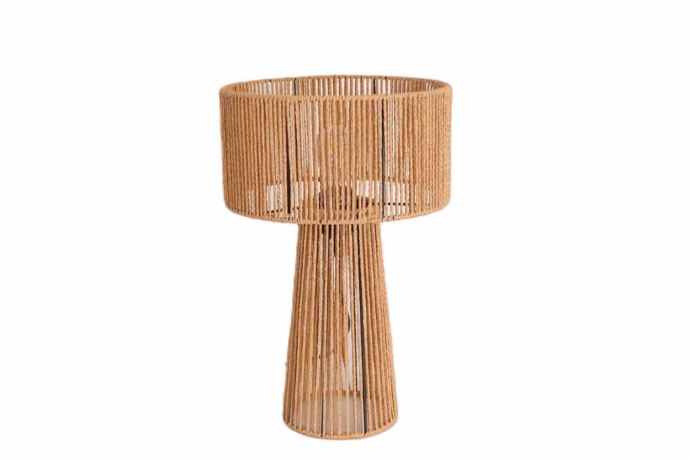 SIMBU HS, lampada da tavolo decorativa in stile boho, realizzata con materiali naturali, ideale per il soggiorno o la sala da pranzo. Lampada con paralume in rattan, attacco E27. Colore: naturale (diametro 28 cm)