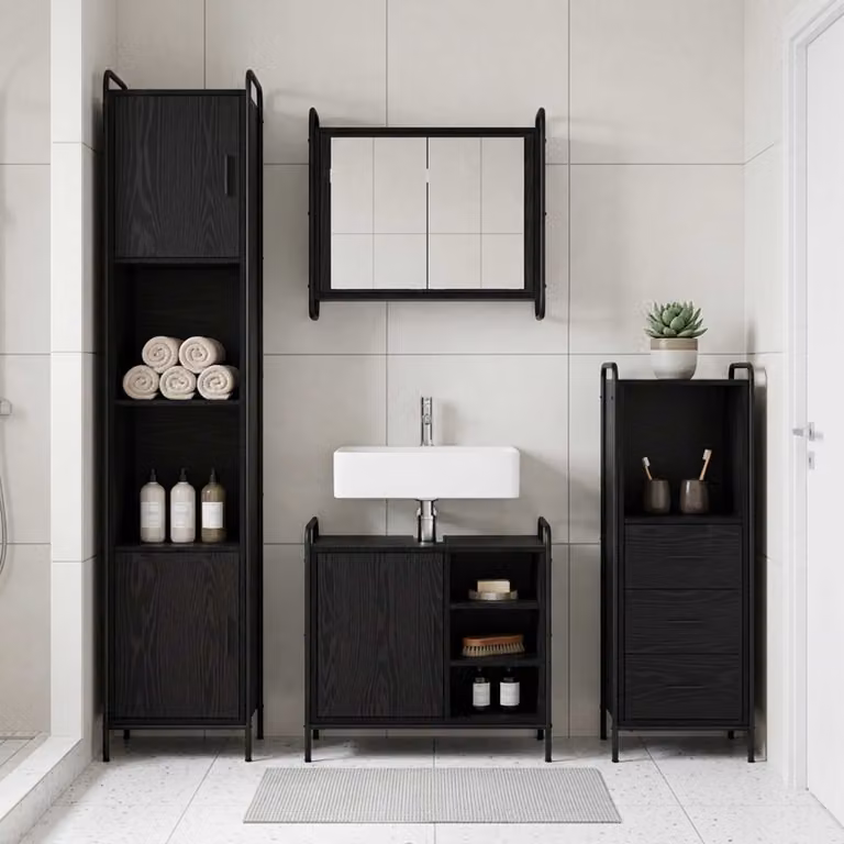 vidaXL Set di Armadi da Bagno 4 pz Rovere Nero 40 x 36 x 181 cm