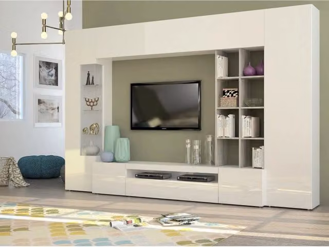 Parete soggiorno Egypt Tecnos Web Furniture Bianco e Grigio L: 290 cm, H: 191,2 cm, P: 40 cm